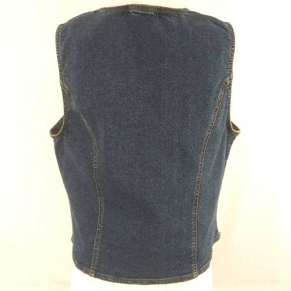 Laura G Blue Denim Embroidered Applique Metal Button Vest 10 - Picture 4 of 5